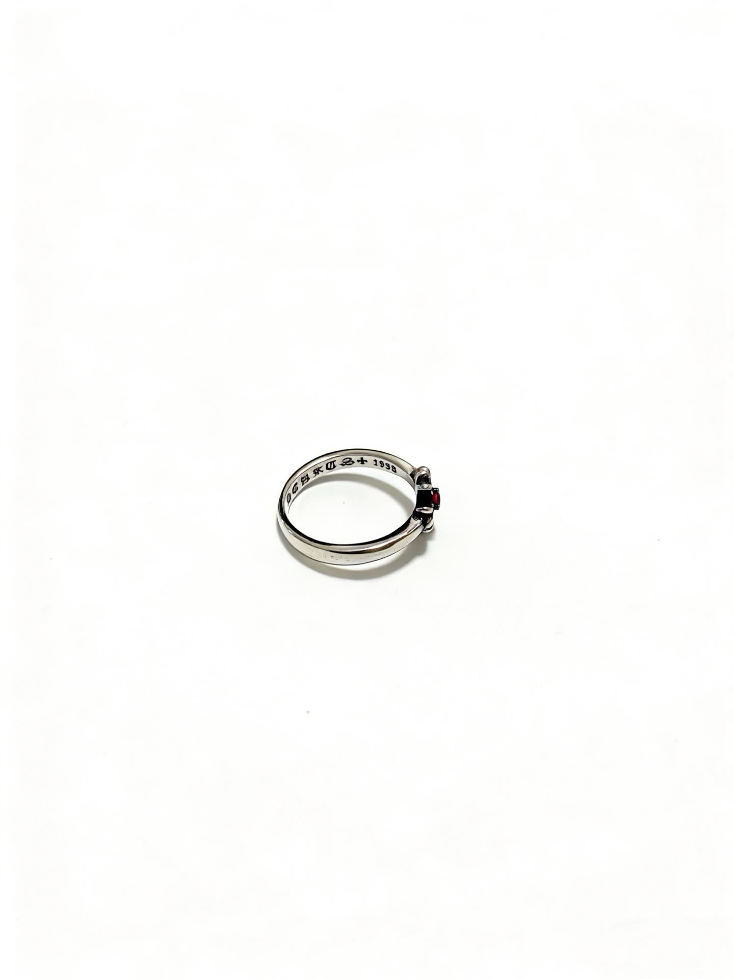 Chrome Hearts Silver Flower Ring with Red Gemstone